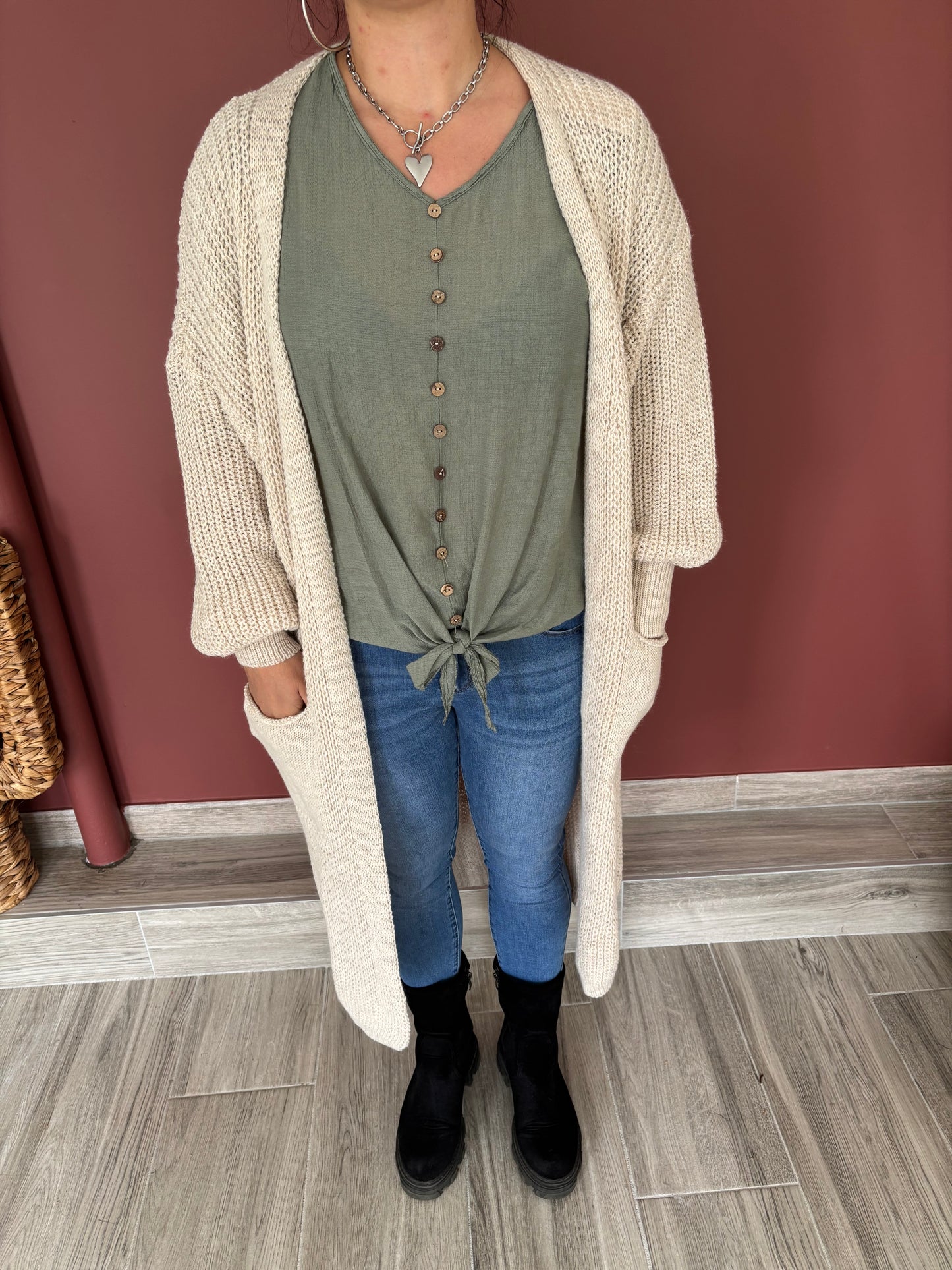 gilet long crème