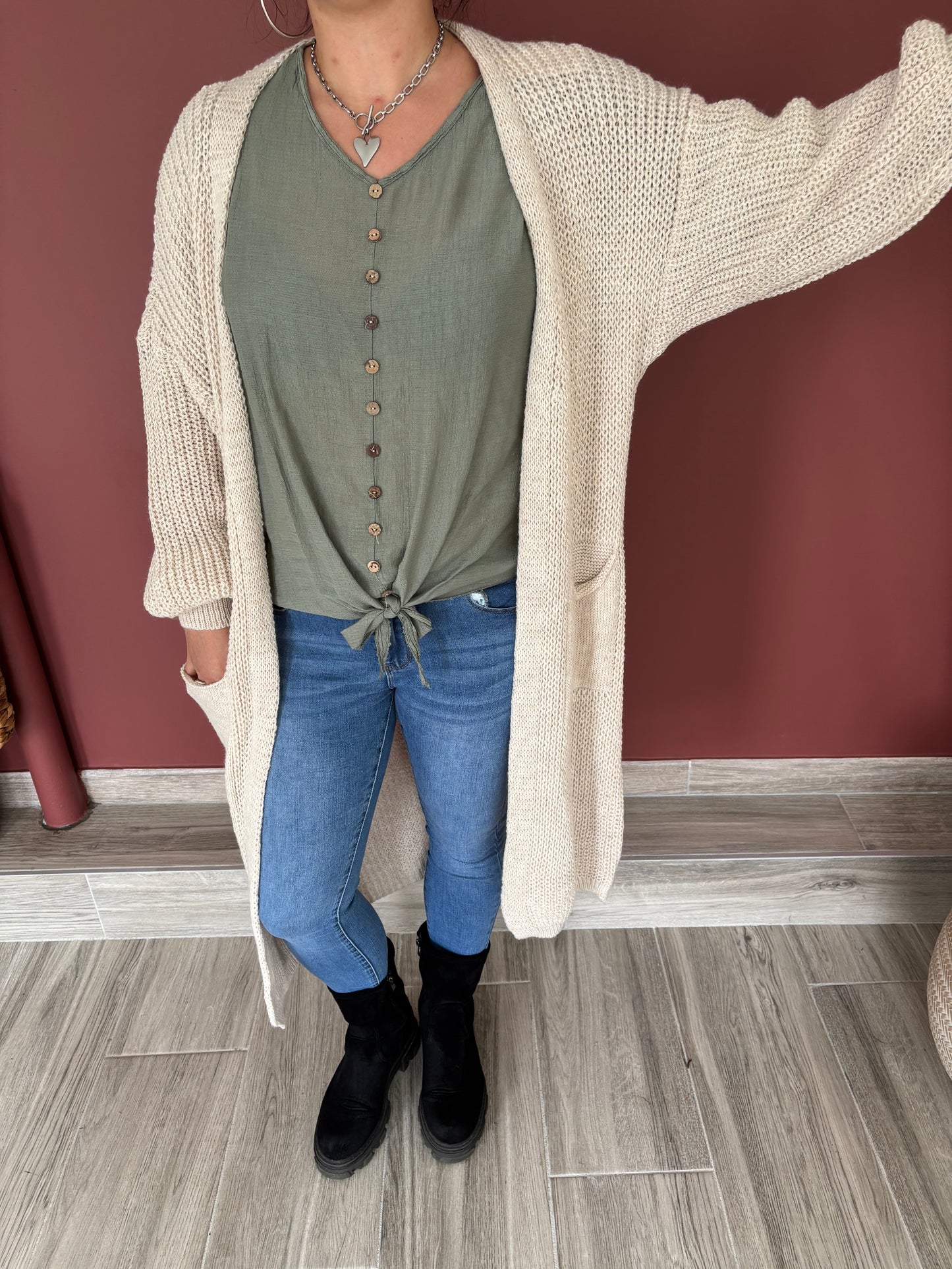 gilet long crème