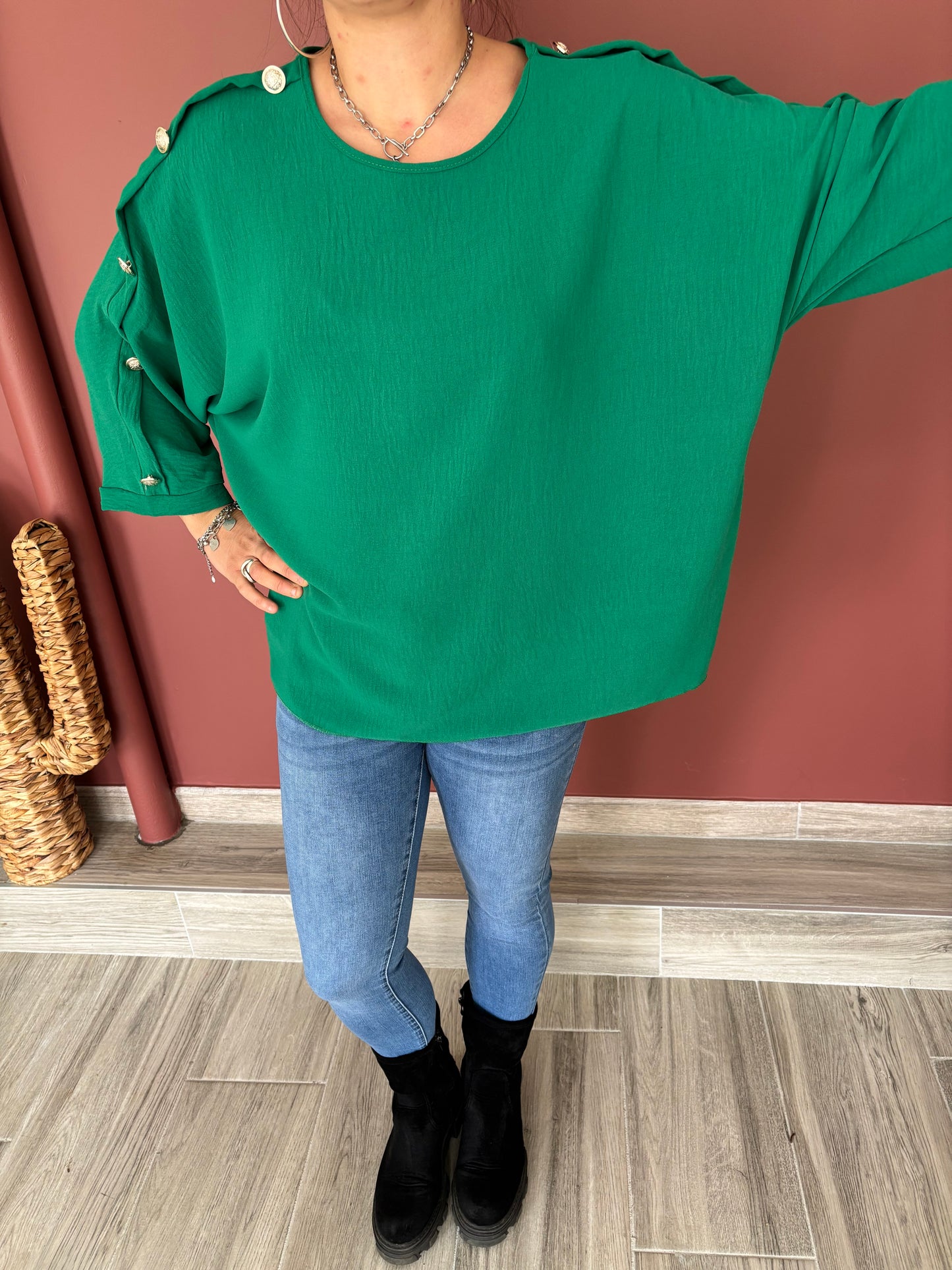 Blouse boutons verte
