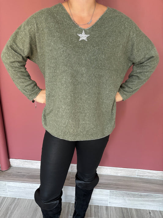 Pull étoile kaki