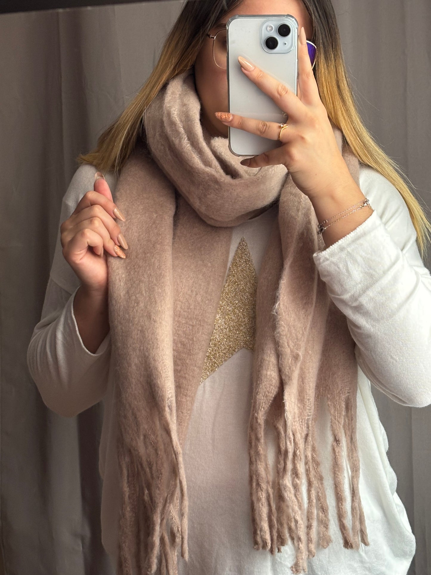 Écharpe à frange taupe - Seizecollection
