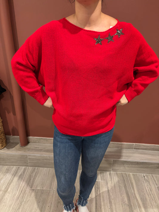 Pull 3 étoiles rouge