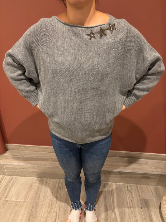 Pull 3 étoiles gris