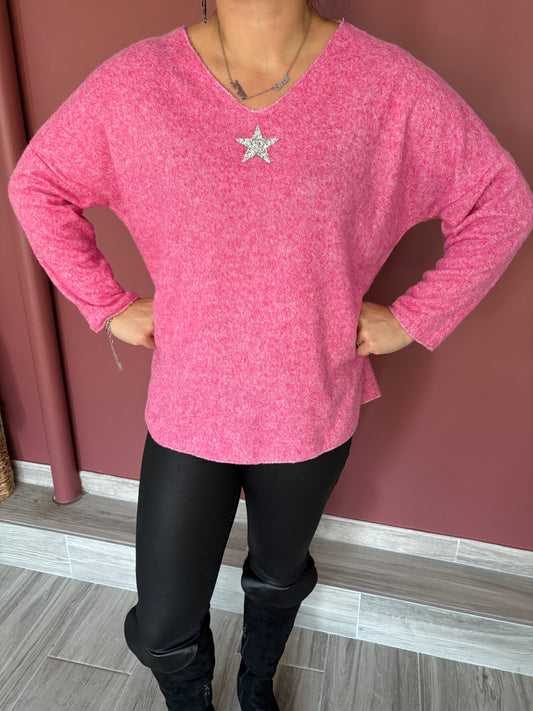 Pull étoile fuschia